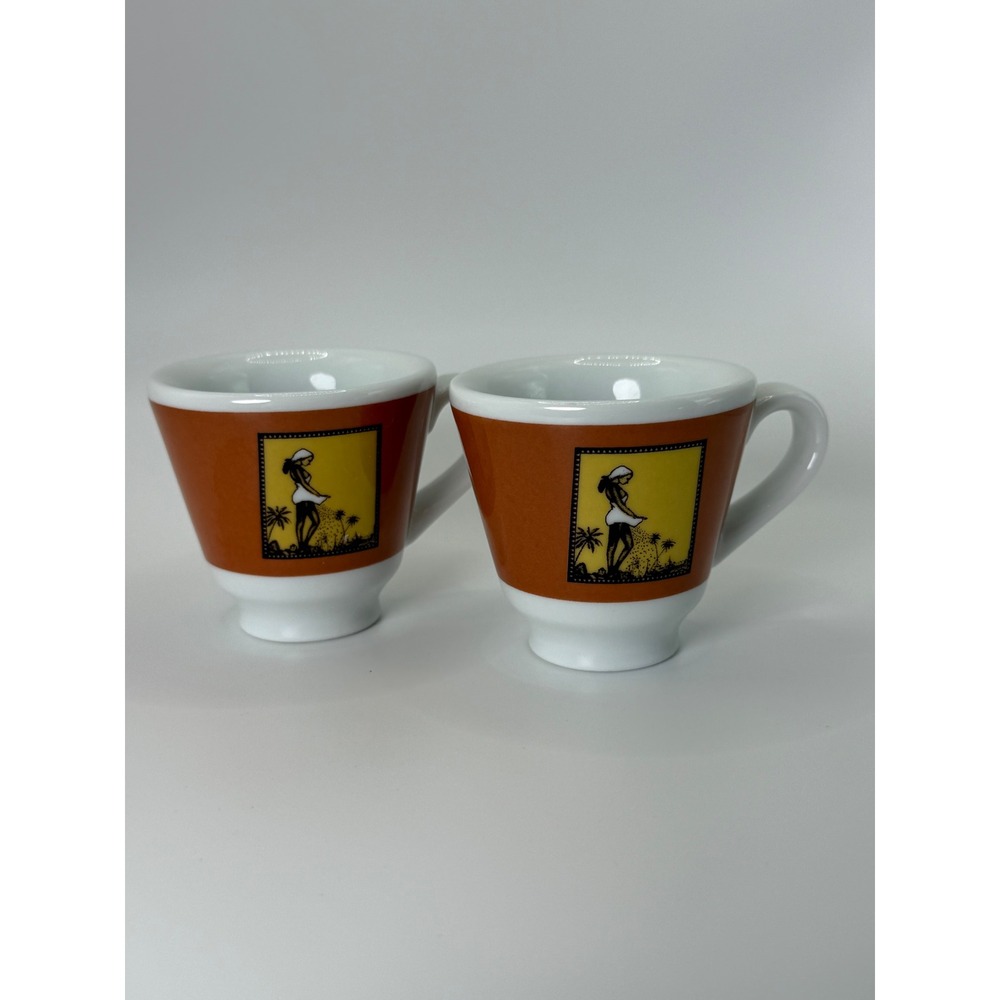 IPA Porcellane Italy Espresso Demitasse Cups Set of 2 Orange Yellow Figural